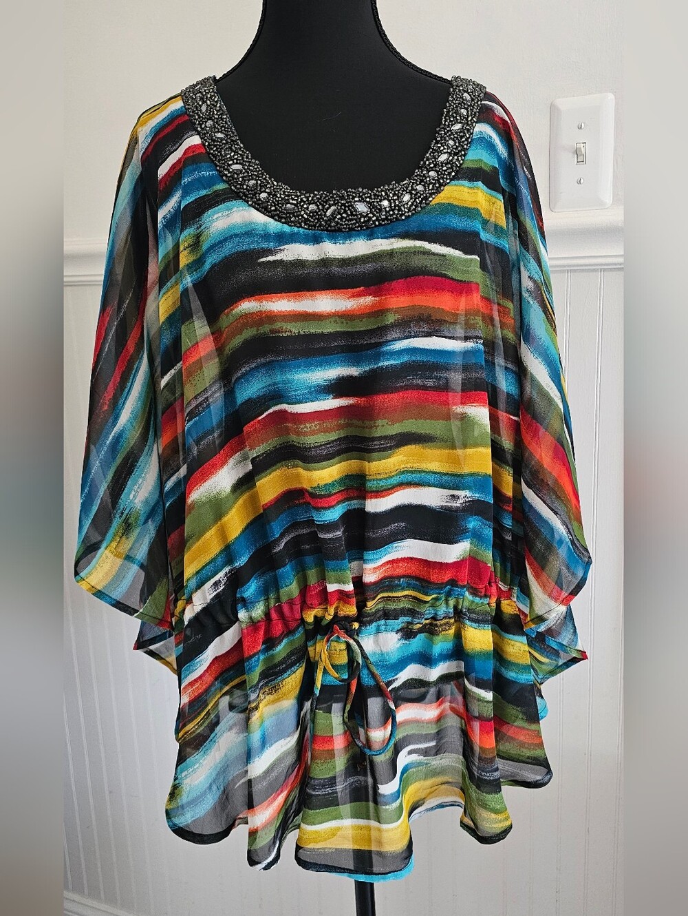 Lane Bryant Beaded Scoop Neck Multicolor Striped Women's Top 18 / 20